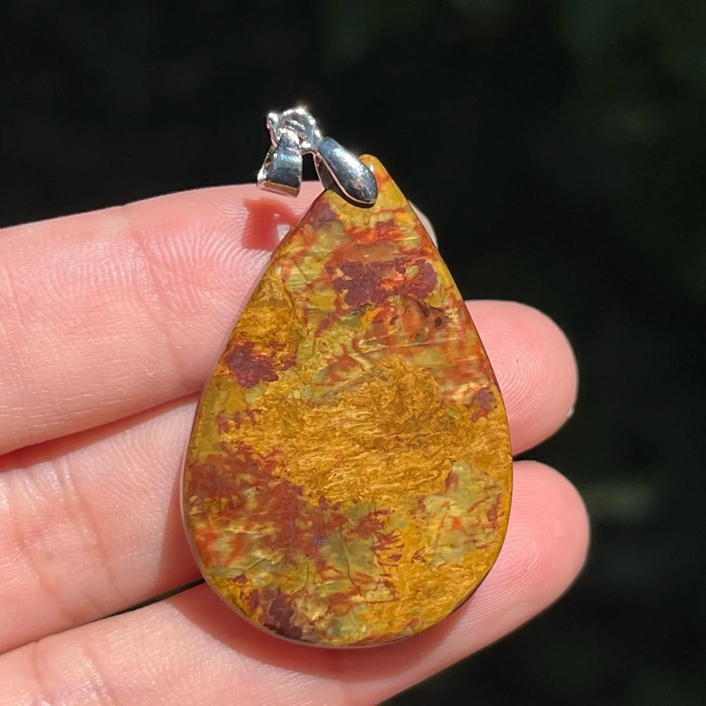 Sterling silver‎ yellow firy pietersite pendant 1723